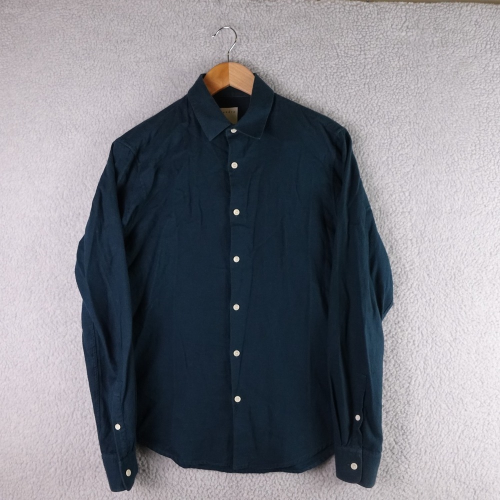 Sandro Paris Mens Classic Fit Cotton Button Down Shirt Teal Green Small Designer